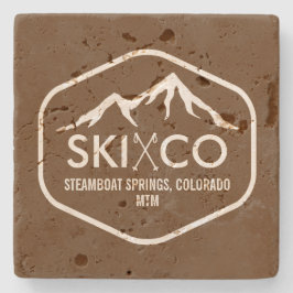 Rustic Steamboot Springs Co Ski Mountain Monogram Stenen Onderzetter