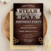 -Rustic Steampunk Birthday-partijuitnodiging Kaart
