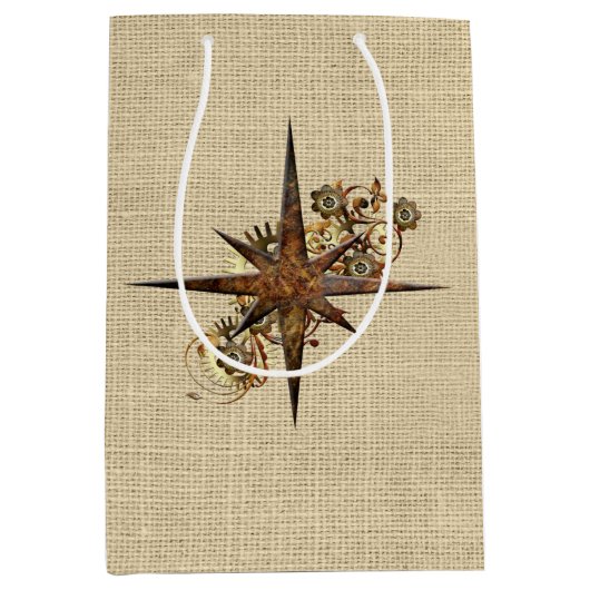Rustic Steampunk Compass Star Medium Cadeauzakje (Voorkant)