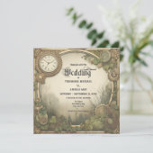 Rustic Steampunk Gears Wedding Invitation Kaart (Staand voorkant)