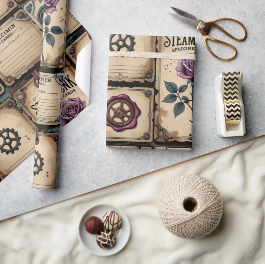 Rustic Steampunk Roses Wrapping Paper Cadeaupapier (Crafts)