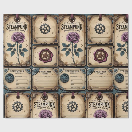 Rustic Steampunk Roses Wrapping Paper Cadeaupapier (Vlak)