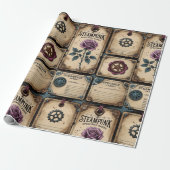 Rustic Steampunk Roses Wrapping Paper Cadeaupapier (Uitgerold)