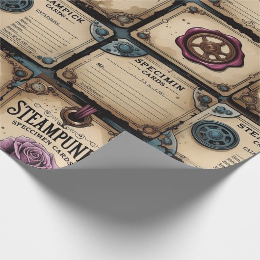 Rustic Steampunk Roses Wrapping Paper Cadeaupapier (Hoek)