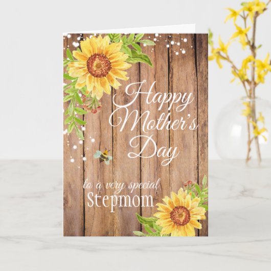 Rustic Stepmma Moederdag Floral Kaart (Gele Bloem)