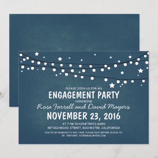 Rustic Sterrennacht Lights ENGAGEMENT PARTY Kaart (Voorkant / Achterkant)