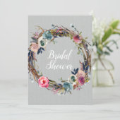 Rustic Stick Floral Wreath Modern Vrijgezellenfees Kaart (Staand voorkant)