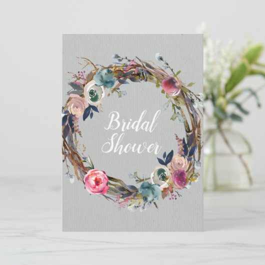 Rustic Stick Floral Wreath Modern Vrijgezellenfees Kaart (Staand voorkant)