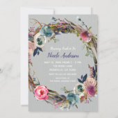 Rustic Stick Floral Wreath Modern Vrijgezellenfees Kaart (Achterkant)