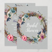 Rustic Stick Floral Wreath Modern Vrijgezellenfees Kaart (Voorkant / Achterkant)