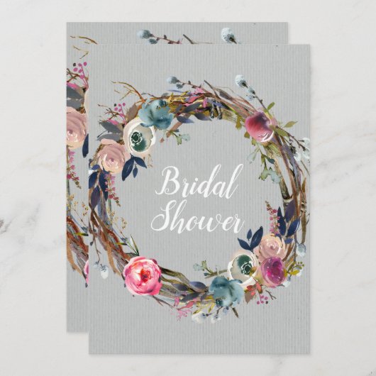 Rustic Stick Floral Wreath Modern Vrijgezellenfees Kaart (Voorkant / Achterkant)