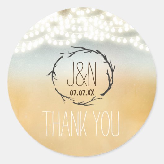 Rustic Sticks Wreath String Lights Wedding Sticker (Voorkant)