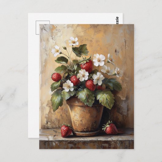 Rustic Still Life Strawberry Plant in a Pot Briefkaart (Voorkant / Achterkant)