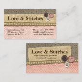 Rustic Stitched Ribbon & Buttonnen op het lijnwerk Visitekaartje (Voorkant / Achterkant)