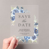 Rustic Stof Blauw Bloemstuk Bruiloft Save the Date Acryl Uitnodigingen (Insitu (Draagbaar))