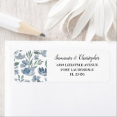 Rustic Stofblauw Bloem Waterverf Adreslabel Etiket (Insitu)