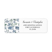 Rustic Stofblauw Bloem Waterverf Adreslabel Etiket (Voorkant)