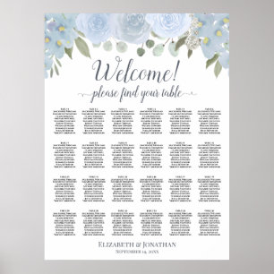 Rustic Stofblauw Bloemstuk 24 Tafelstoelenplattegr Poster