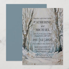 Rustic Stofblauw Winter Woud Watercolor Trouwen Kaart