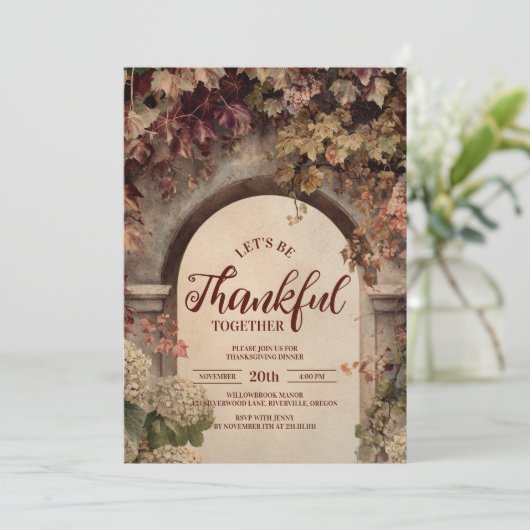 Rustic Stone Arch Thanksgiving Diner Kaart (Staand voorkant)