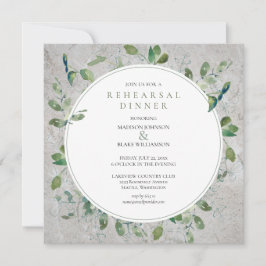 Rustic Stone Greenery Rehearsal Dinner Invitation