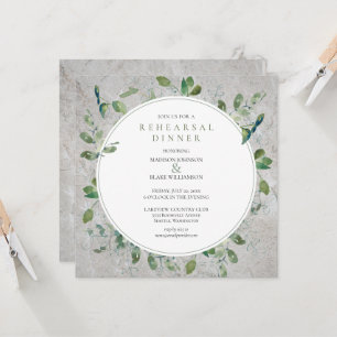 Rustic Stone Greenery Rehearsal Dinner Invitation