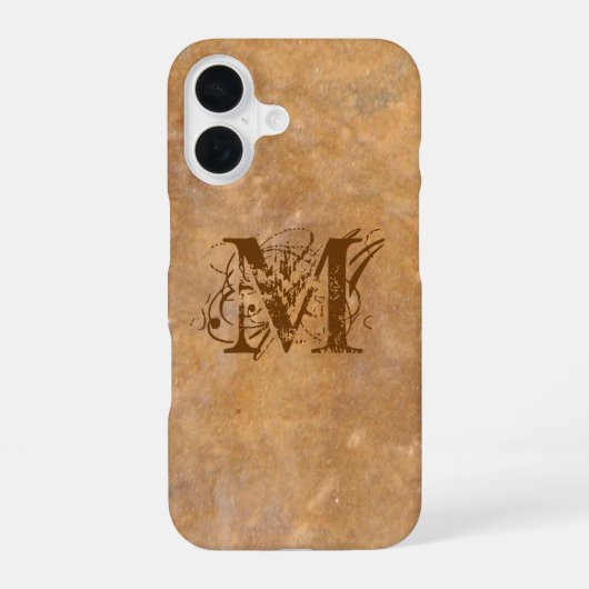 Rustic Stone Initiaal Look iPhone 16 Hoesje (Achterkant)