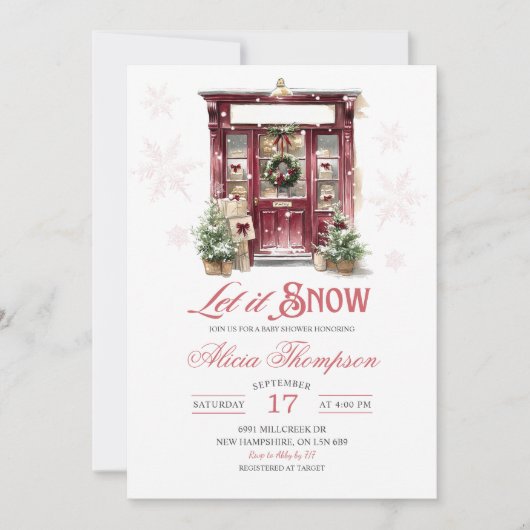 Rustic Storefront Let It Snow Girl Baby Shower Kaart (Voorkant)