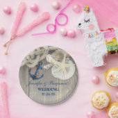 Rustic Strand Schelp Marine Anker Nautisch Huwelij Papieren Bordje (Feest)