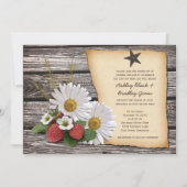 Rustic Strawberry Daisy Wedding Invitation Kaart (Voorkant)