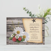 Rustic Strawberry Daisy Wedding Invitation Kaart (Staand voorkant)