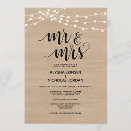 Rustic string licht Mr en Mrs Wedding Invitation Programmakaart