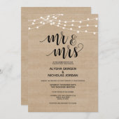 Rustic string licht Mr en Mrs Wedding Invitation Programmakaart (Voorkant / Achterkant)