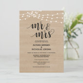 Rustic string licht Mr en Mrs Wedding Invitation Programmakaart (Staand voorkant)