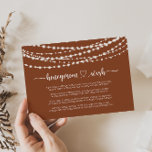 Rustic String Lichtjes Terracotta Huwelijksreis We Informatiekaartje<br><div class="desc">Deze rustieke string lichten terracotta huwelijksreis wens kaart is perfect voor een klassieke bruiloft. Het ontwerp bevat prachtige handgeschilderde lichtjes op een terracotta achtergrond.</div>