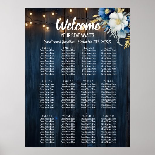 Rustic String Light 12 Tafels Zitplaatskaart Poste Poster (Voorkant)