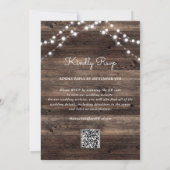 Rustic String Light Barn Wood QR Code RSVP Weddens Kaart (Achterkant)