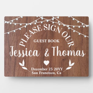 Rustic String Light bruiloft Guest Book Plaque Fotoplaat