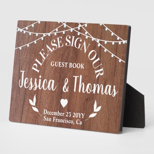 Rustic String Light bruiloft Guest Book Plaque Fotoplaat (Zijkant)