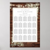 Rustic String Light Greenery Wedding Seating Chart Poster (Voorkant)