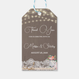 Rustic String Light Mason Jar Dank je huwelijk Cadeaulabel