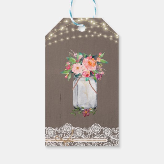 Rustic String Light Mason Jar Dank je huwelijk Cadeaulabel (Achterkant)