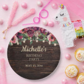 Rustic String Light Paars Floral Birthday Papieren Bordje (Feest)