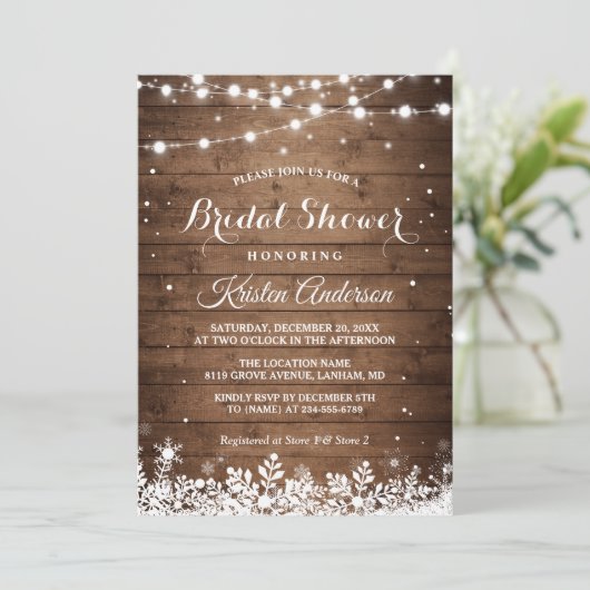 Rustic String Light Snowflake Winter Vrijgezellenf Kaart (Staand voorkant)