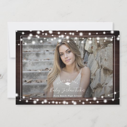 Rustic String Lights Afstudeerder Pet Foto Afstude Aankondiging (Voorkant)