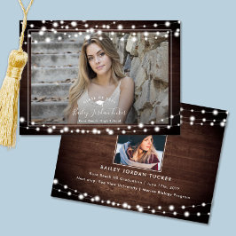 Rustic String Lights Afstudeerder Pet Foto Afstude Aankondiging