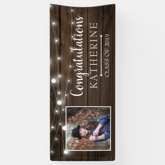 Rustic String Lights Afstuderen Spandoek (Verticaal)
