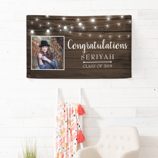 Rustic String Lights Afstuderen Spandoek (Insitu)