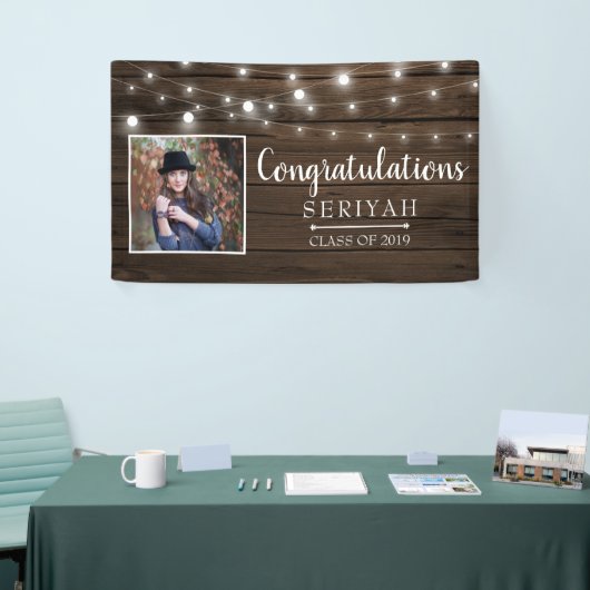Rustic String Lights Afstuderen Spandoek (Beurs)