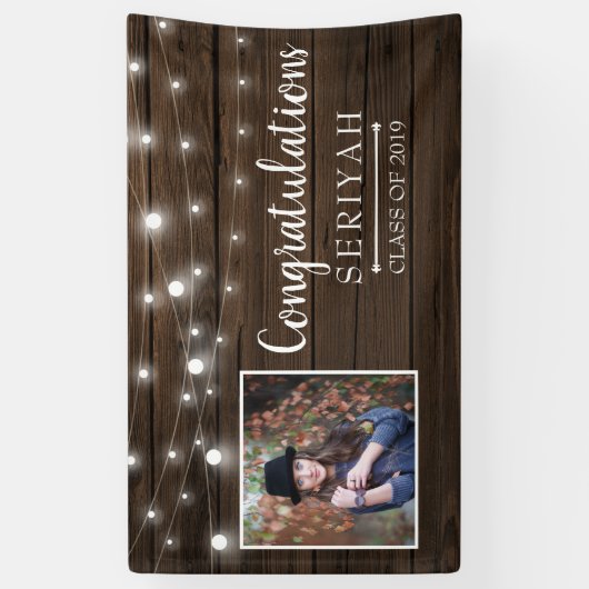 Rustic String Lights Afstuderen Spandoek (Verticaal)